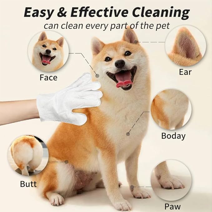 2Pack （12Pcs） Thick cat and Dog Cleaning and deodorizing Bath Towels, 0 Alcohol Hypoallergenic Dog Cleaning Gloves and Nourishing Hair Wipes, Daily Care and Travel cat Cleaning Wipes