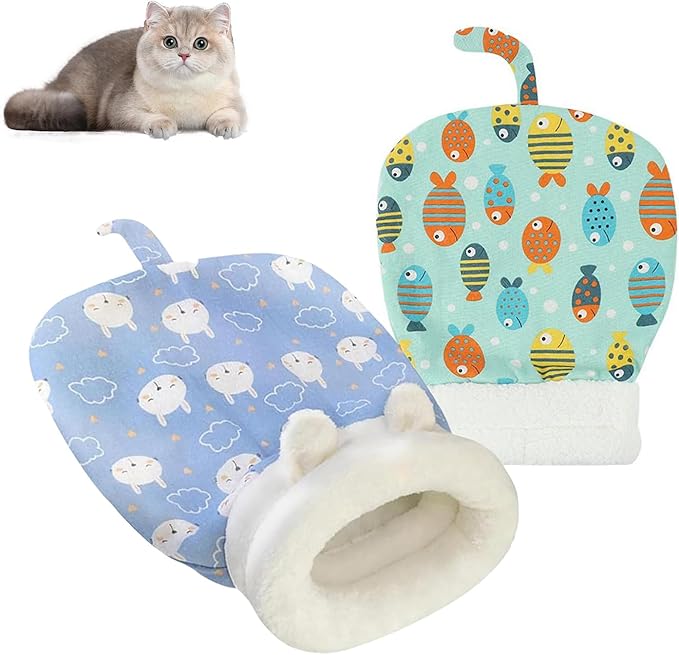 2PC Cat Sleeping Bag,Cat Sleeping Bag for Indoor Cats,Warm and Cozy Cat Sleeping Bag,Cat Winter Sleeping Bags, 360° Wrap Self Warm Cat Cave Bed Suitable for Pets Under 7.5 kg/16LB(Blue+Green)