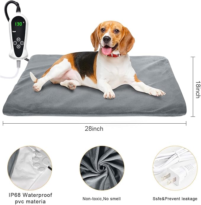 RIOGOO Pet Heating Pad, Upgraded Electric Dog Cat Heating Pad Indoor Waterproof, Auto Power Off (X-Large: 28"x 18", Grey)