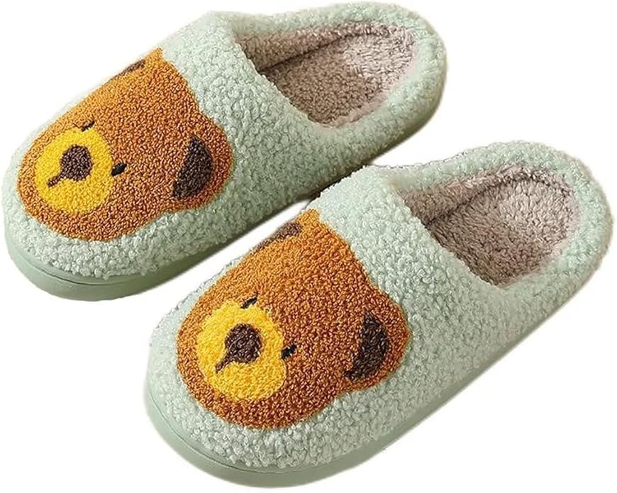 Animal Pattern Slippers - Hello Cat, Bear, Moose & Love Designs - Comfy Memory Foam Plush Cloud Slippers for Couples & Indoor Home