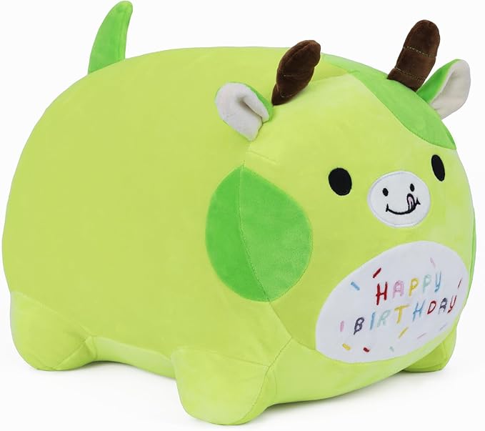 15.8'' Cow Plush Stuffed Animals Birthdays Gifts, Green Cow Plush Pillow Soft Cute Plushie, Chubby Plush Toy Birthday Gifts for Kids Girlfriend