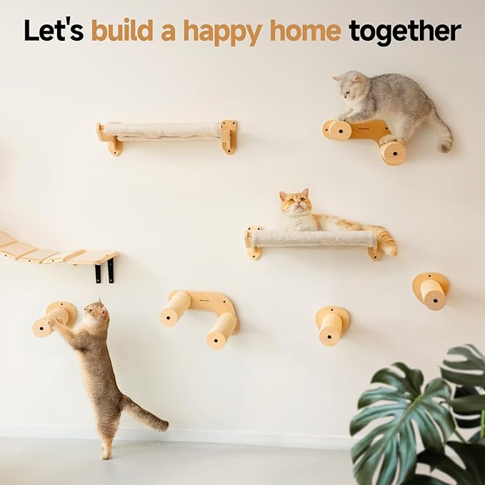 MEWOOFUN 2-Pack Cat Wall Steps, 12.8'' Cat Climbing Shelves for Wall Mounted, Cat Wall Furniture Ladder with Sisal Rope Scratches, Stable Wooden Cat Stairs and Perches for Most Kittens & Adult Cats