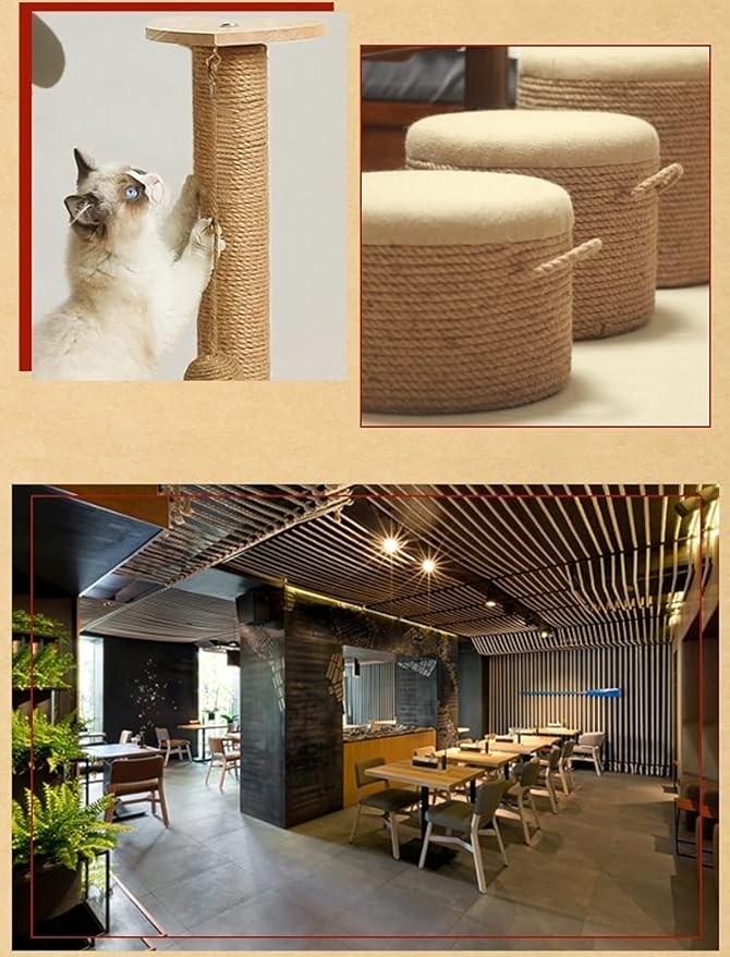 Nature Hemp Rope,1/4inch Heavy Duty Jute Twine for Cat Tree and Tower, DIY Scratcher Scratching Post Replacement, Pad, Crafts Gardening Hammock Home Decorating(66FT)