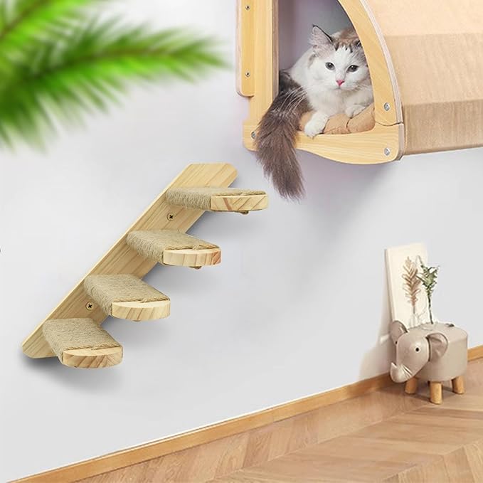 Cat Climbing Shelf Wall Mounted, Cat Wall Steps Shelves Cat Stairs Ladder Four Step Cat Stairway with Jute Scratching for Cats Perch Platform Supplies (1 Cat Stair)