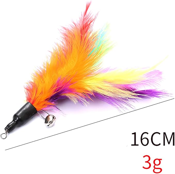2 Pcs Cat Toys Interactive Refill Replacement Feather Pack Furry Tail Butterfly Dragonfly Fish Mouse Caterpillar Worm Birds Feathers for Kitten Cats, 21 Variety Styles Rainbow Feather CT15B
