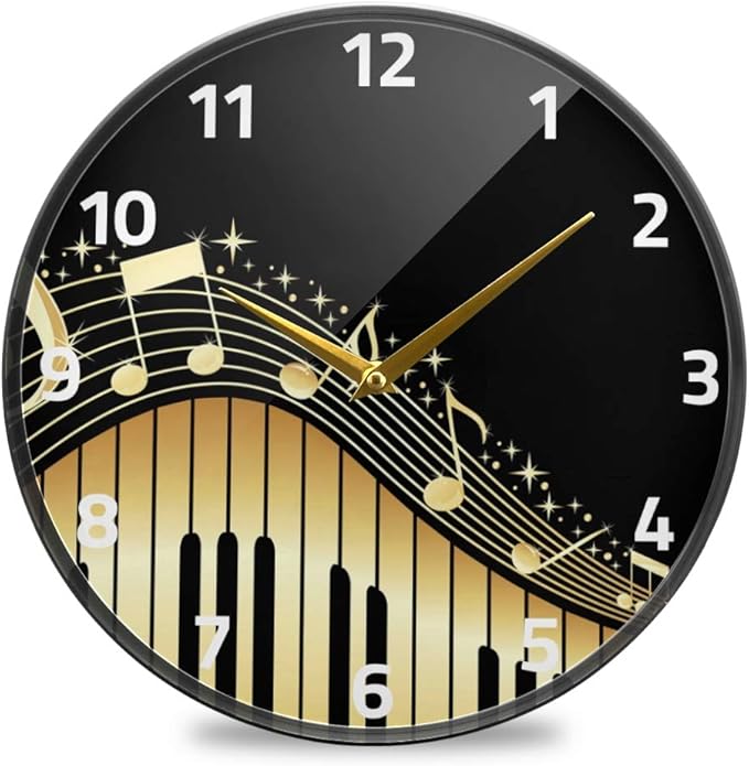 ALAZA Music Notes with Piano Keys Wall Clock Battery Operated Silent Non Ticking Clocks for Living Room Decor 12 Inch / 9.5 Inch