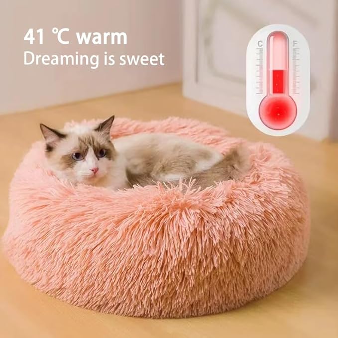 Cat Beds for Indoor Cats, Dog Bed, Cat Bed, Machine Washable, Fluffy Round Pet Bed Non-Slip, Autumn and Winter Warmth, Cuddler Cushion Self Warming (Plaid Sky Blue, 48 inch)