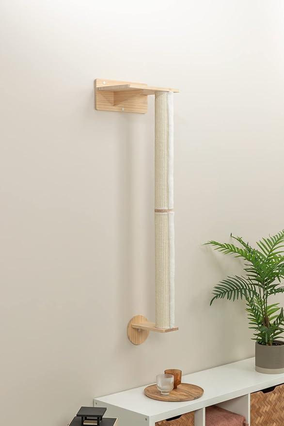 TRIXIE Wall Set 1, Indoor Wall Mounted Cat Scratching Post for Elevated Fun, Climb to Perch, Jumping Platform, Natural