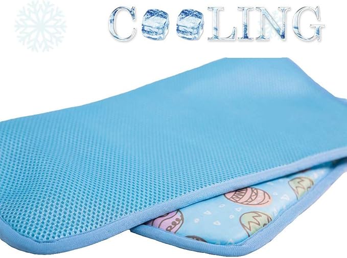 SEIS Dog Ice Pad Ice Silk Cats Kennel Mat Pet Cooling Pad Summer Cool Bamboo Mat Breathable Pad (Blue, S