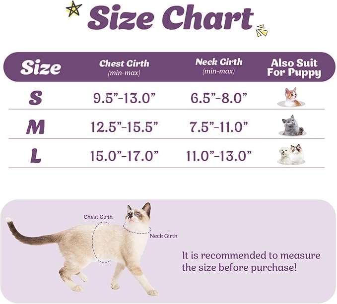 Supet Cat Harness and Leash Set - Soft Mesh Adjustable Cat Vest Harness with Reflective Strap for Walking Cat and Puppy Rabbit