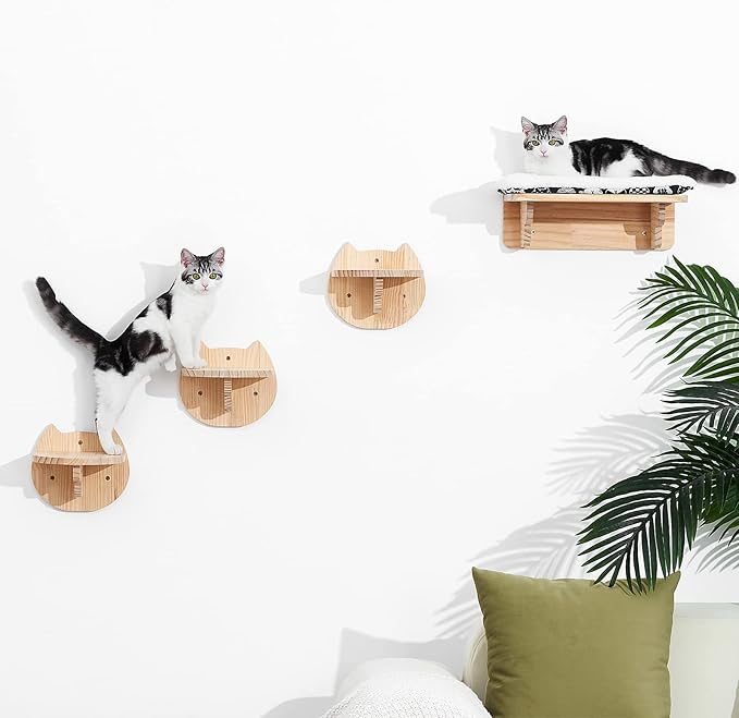 Cat Wall Mounted Shelves Steps - Cat Wall Perches Furniture Playing Stairs Climber Hanging Holder Soft Carpet Cats Resting Space Saving …