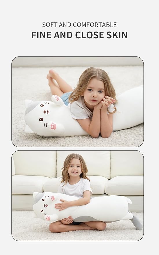 36" Cat Stuffed Animal, Soft Long Pillow Doll Cute Cartoon Kitten Plush Body Pillow Plushies Toy Gift for Kids, Girls, Birthdays, Easter