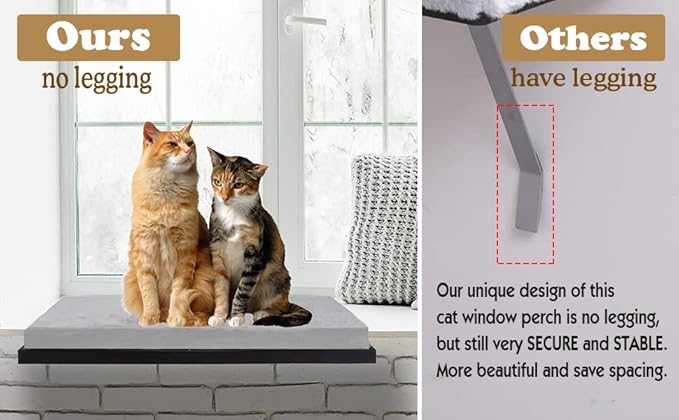 Cat Window Hammock, Metal Cat Hammock Window Seat with Soft Cushion, Window Sill Cat Perch, Kitty Sill for Two Big Cats, 360° Sunny Seat Space Saving Cat Beds Window Perch Shelf for Indoor Cats(Grey)