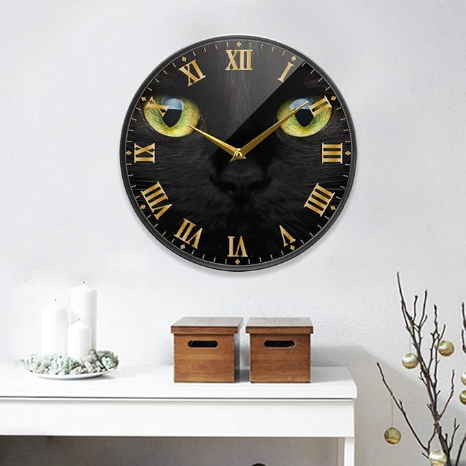 ALAZA Cute Black Cat Closeup Wall Clock Battery Operated Silent Non Ticking Clocks for Living Room Decor 12 Inch / 9.5 Inch