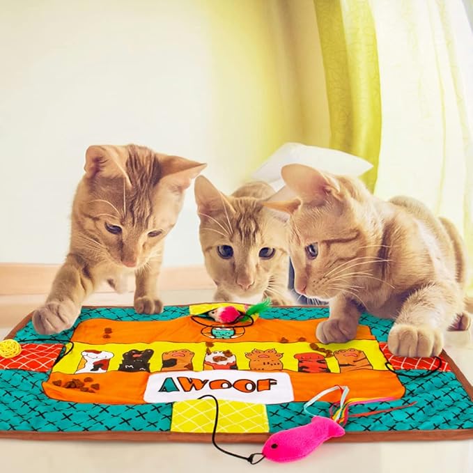 Cat Mat for Small Medium Large Cats,Cute Cat Catnip Crinkle Toys, Soft Plush Catnip Mat for Kitten Sleeping Snuffing Rolling Playing,Mashine Washable Cat Play Mat Pet Cushion Pad Mat Cat Gifts