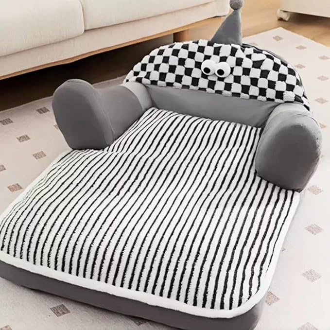 Pet Couch Bed，Pet Bed for Medium Small Cats & Dogs，Fluffy Cat Sofa with Premium Soft Corduroy Fleece，Soft Calming Cat Sofa Beds for Cats Anti-Slip Bottom and Removable Washable Cover (grey, Small)