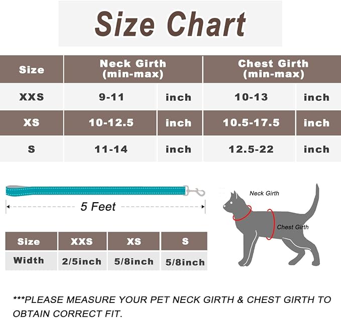 Cat Harness and Leash Set for Walking Escape Proof for Small Large cat Kitten Harness with ID tag Pocket (Blue,XS)