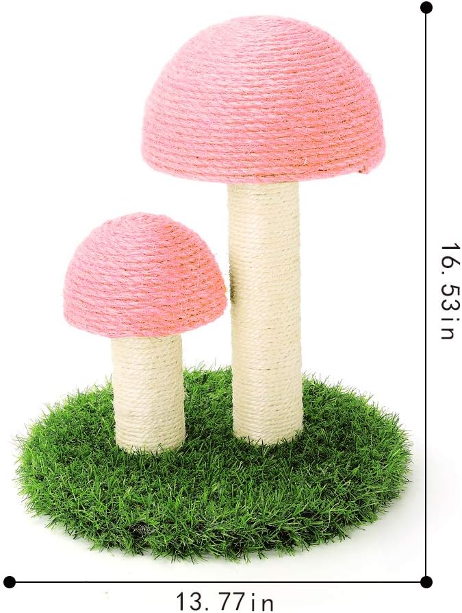 PowerKing Mushroom Cat Scratching Post, 15 x12 Inches Claw Scratching Post for Kitty, Natural Sisal Cat Scratchers Pole, Cat Interactive Toys, Cat Tree Tower (Pink)