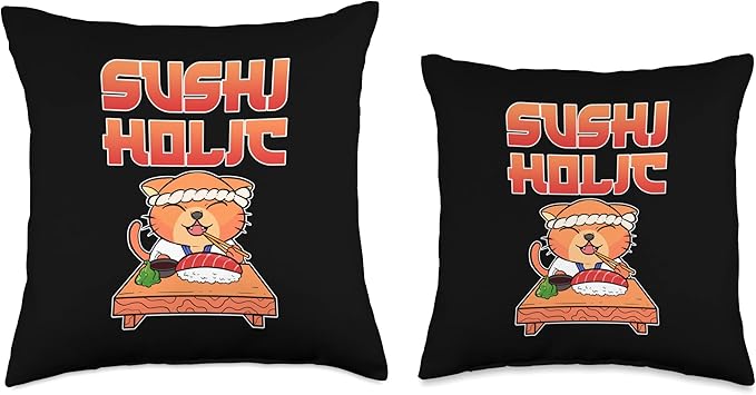 Anime Figure Sushiholic Sushi Cat Seafood Foodie Manga Merch Throw Pillow