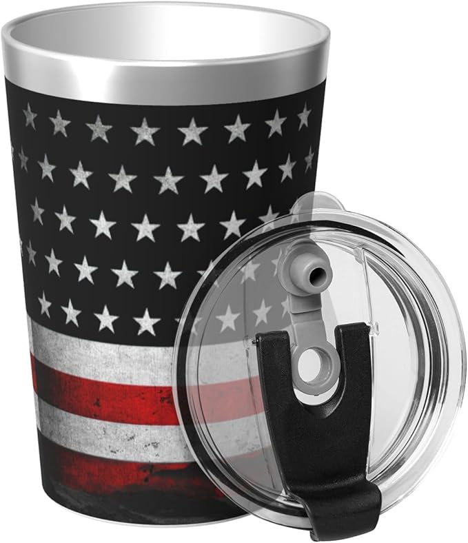 12 OZ Insulated Tumbler Mug with Lid Straw, American Flag Double Wall Vacuum Insulated Travel Coffee Cup for Hot and Cold Drinks