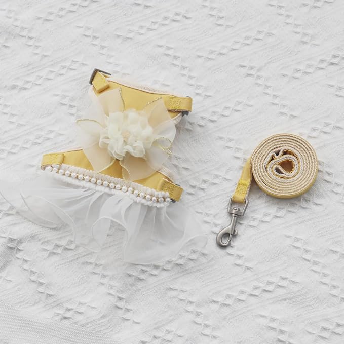 cat Harness and Leash Set Escape Proof Travel cat Harness for Small cat and Large cat Yellow Color Junsirs