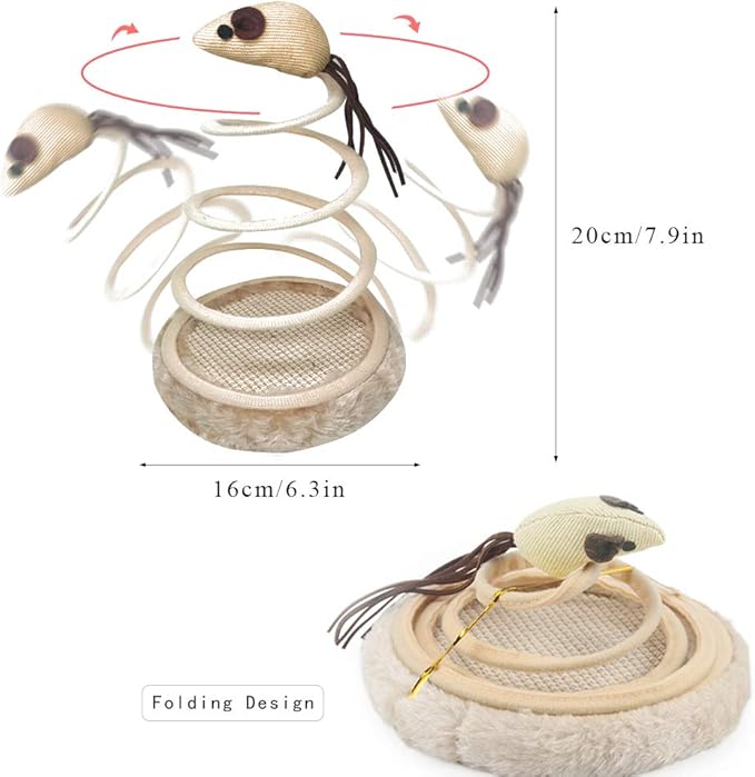 Andiker Interactive Cat Toy, Exercise Plush Mouse with Spiral Spring, Indoor Portable Toy for All Breed Sizes