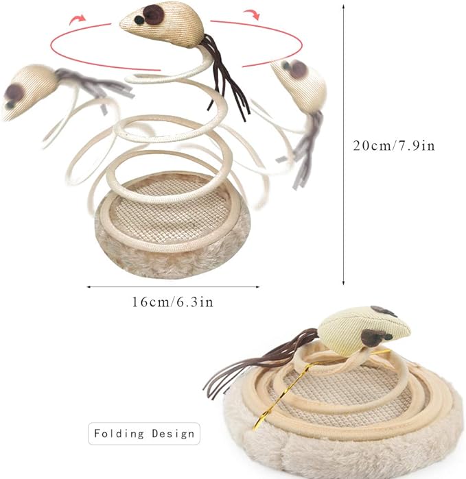 Andiker Interactive Cat Toy, Cat Plush Toy with Spiral Spring Plate and Funny Ball or Mouse Interactive Stainless Steel Spring Rotating Cat Creative Toy to Kill time and Keep Fit (Fish)