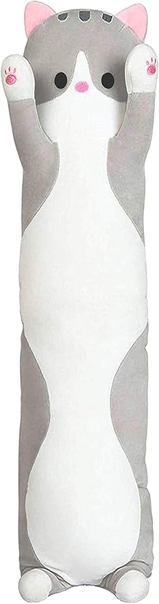 123Arts Cartoon Cat Soft Plush Long Throw Pillow Lifelike Animal Neck Pillow Plush Toy