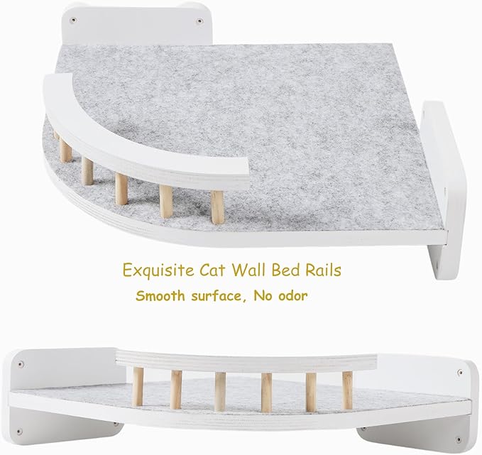 Cat Wall Shelves, Cat Shelves and Perches for Wall, Cat Wall Furniture, Corner Cat Shelf with 3 Steps Scratch Post, Cat Bed Hammock with Plush Covered, Climbing Shelf for Indoor Cats (White)