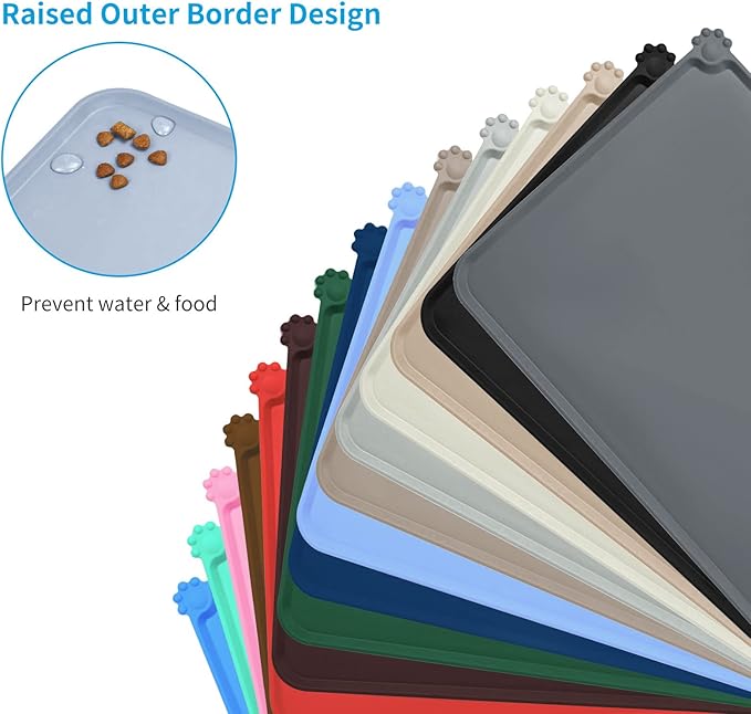 AUDWUD Silicone Waterproof Pet Feeding Mats,Anti Slip Bowl Pad,Dog Mat for Food and Water