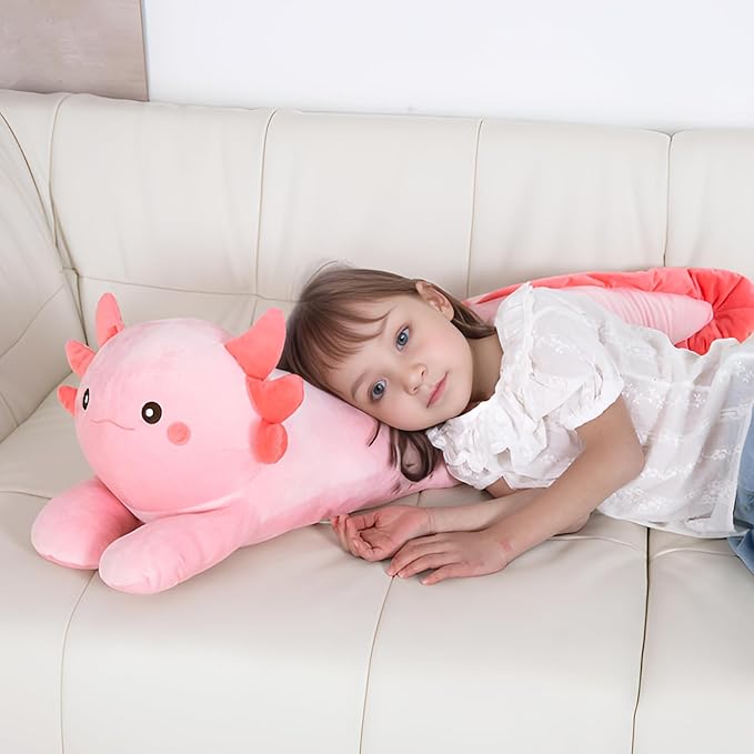 40'' Large Axolotl Plush Stuffed Animal, Axolotl Pink Long Pillow Toy, Giant Soft Stuffed Salamander Plushies Gift for Kids Boys Girls, Birthday