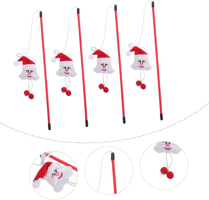 4Pcs Cat Santa Clause Interactive Toy Funny Teaser Stick for Cats Random Training for Engaging Play and Exercise