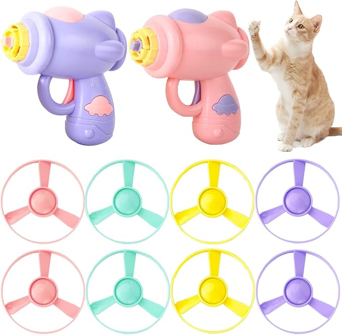 10 Pieces Cat Fetch Toy, Flying Cat Toy with Colorful Flying Propellers Set, Cat Puzzle Toy for Indoor Cat Playing Tracking Interactive Toys for Kitten Chasing Training Hunting (Pink and Purple)