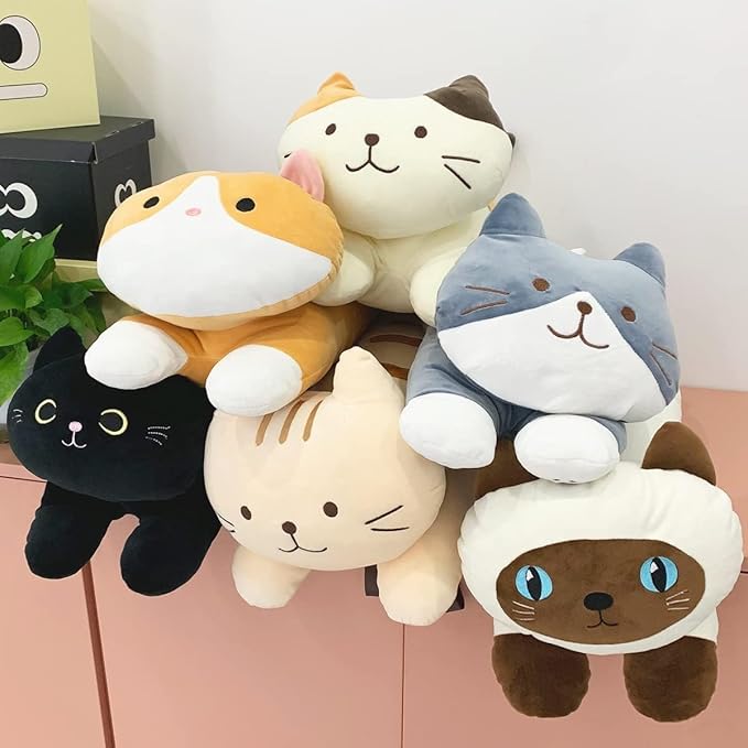 ARELUX 22in Soft Cat Big Sleeping Hugging Pillows,White Cat Plush Pillow, Kitten Stuffed Animal Throw Pillows Accompany Plush for Friends Family Birthday