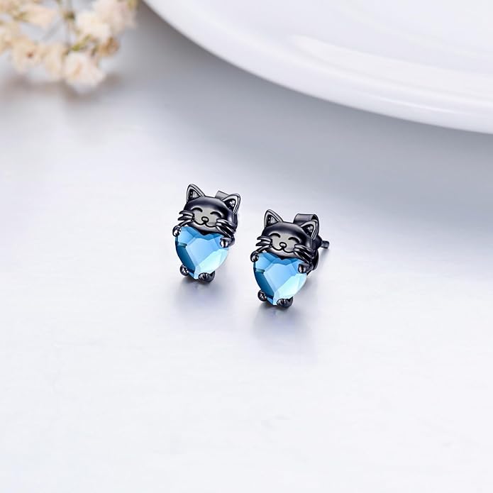 925 Sterling Silver Cat Earrings Cute Animal Kitten Stud Earrings cat Jewelry Gifts for Women Girls Hypoallergenic Earrings for Sensitive Ears