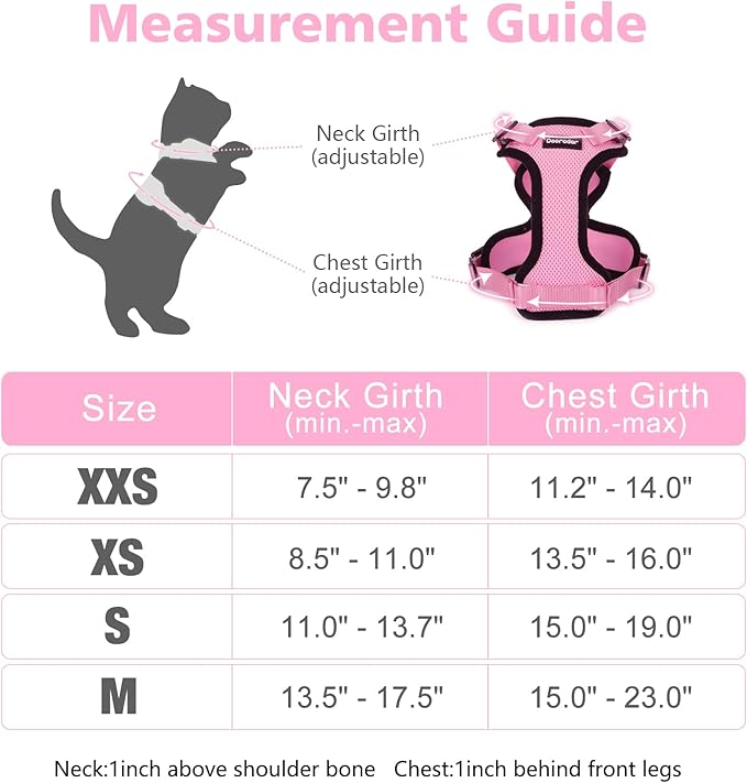 Dooradar Cat Harness and Leash Set, Escape Proof Safe Adjustable Kitten Vest Harnesses for Walking, Easy Control Soft Breathable Mesh Jacket with Reflective Strips for Cats, Pink, XXS