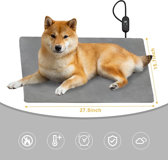 Pet Heating Pad 6 Adjustable Temperature Cat Heating Pad with Timer Waterproof Dog Heated Pet Mat Indoor Electric Heated Cat Bed Washable Heated Pet Pad for Pets Cats Dogs with Chew Resistant Cord