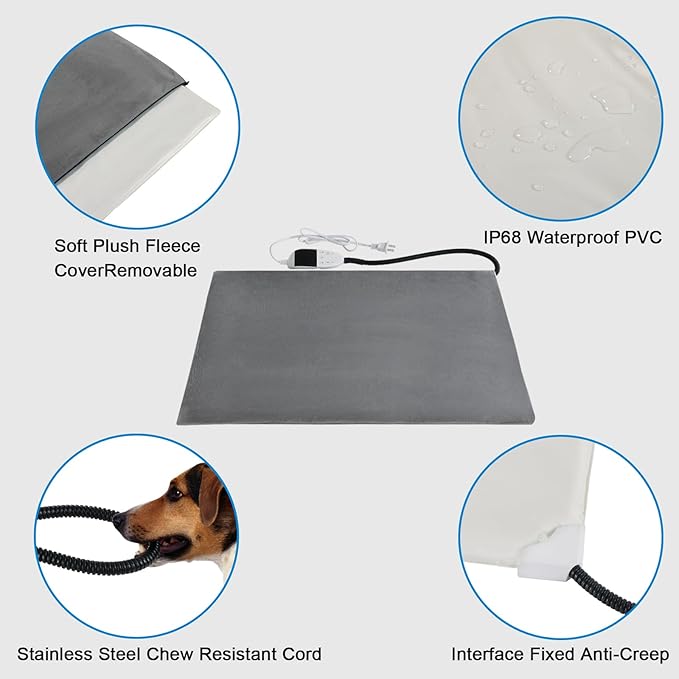 TYLIN Pet Heating Pad for Cat - Intelligent Thermostat Temperature Controller,Washable Flannel Cover - Cat Dog, Heated Cat Bed Indoor, Self Warming Cat Bed - Heating Pad for Cats (24" Lx16 W)