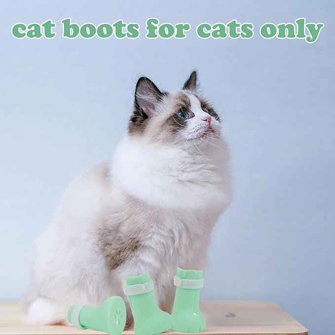 4pcs Cat Boots for Cats Only Adjustable Prickly Anti-Off Cat Shoes, Silicone Cat Claw Covers Protector Pet Botties, Kitten Mittens to Prevent Scratching for Nail Trimming Home Bathing Grooming