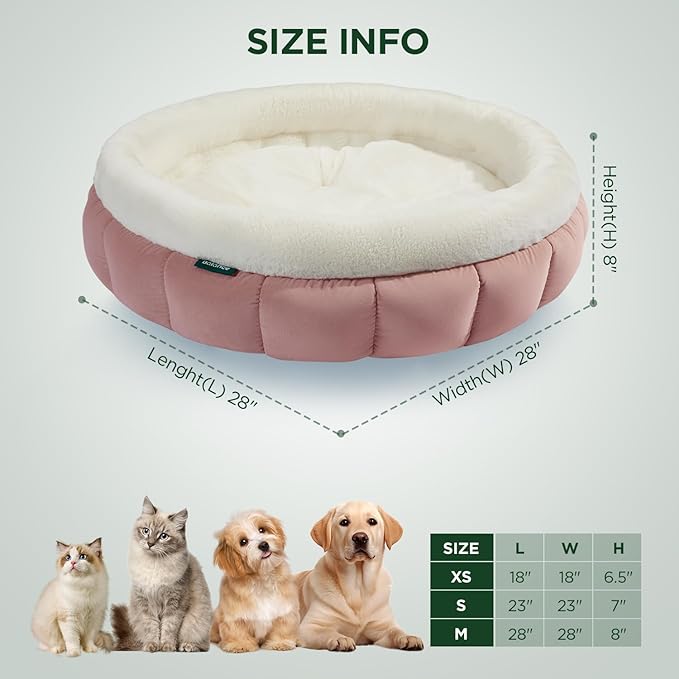 BALANCE Round Cat Beds for Indoor Cats - Donut Dog Bed for Medium Dogs, Washable Medium Pet Bed, Round Fluffy Plush Faux Fur Cat Bed with Anti-Slip Bottom