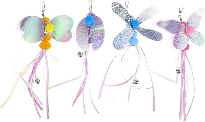 balacoo 4 Pcs Cat Teaser Wand Refill Kit, Butterfly Dragonflies Bee Teaser Toys Replacement for Cat Teaser Wand, Kitten Exercise Toys for Cat Dog Puppy