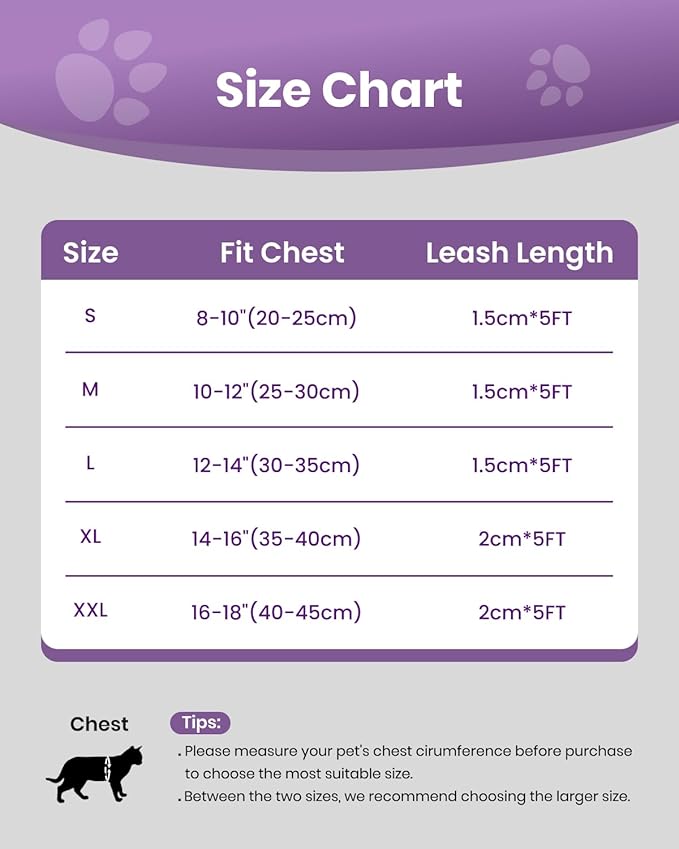 FAYOGOO Cat Harness, Cat Leash and Harness Set for Walking Escape Proof, Harness for Small Cats/Small Dogs, Large Kitten/Puppy Harness and Leash, Harness for Cats S-XXL(Modern Violet, Small)