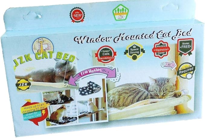 JZK Cat Window cat hammock + cat blanket, suction cup pet hanging bed and pet black blanket for cat perch