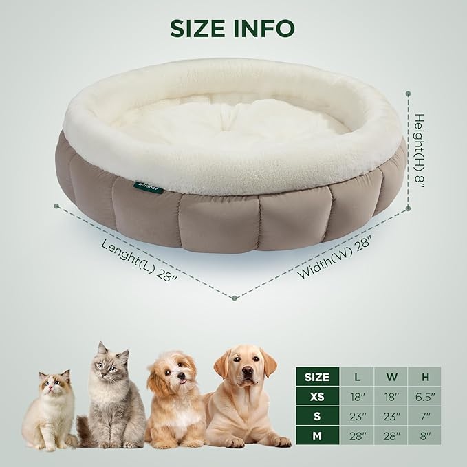 BALANCE Round Cat Beds for Indoor Cats - Donut Dog Bed for Medium Dogs, Washable Medium Pet Bed, Round Fluffy Plush Faux Fur Cat Bed with Anti-Slip Bottom