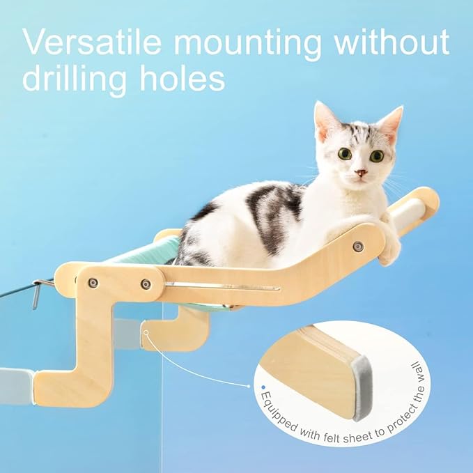 Cat Window Perch Cat Window Hammock Seat for Indoor Cats Sturdy Adjustable Steady Cat Bed Providing All-Around Sunbath Space Saving Washable Holds Up to 40 lbs (Blue with pad)