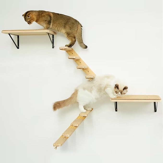 Cat Wall Furniture Set, 2PCS Cat Shelves & 2PCS 4 Steps Cat Wall Shelves Stairs Tower Cat Climbing Shelves Scratching Perches for Climbing Sleeping, Playing