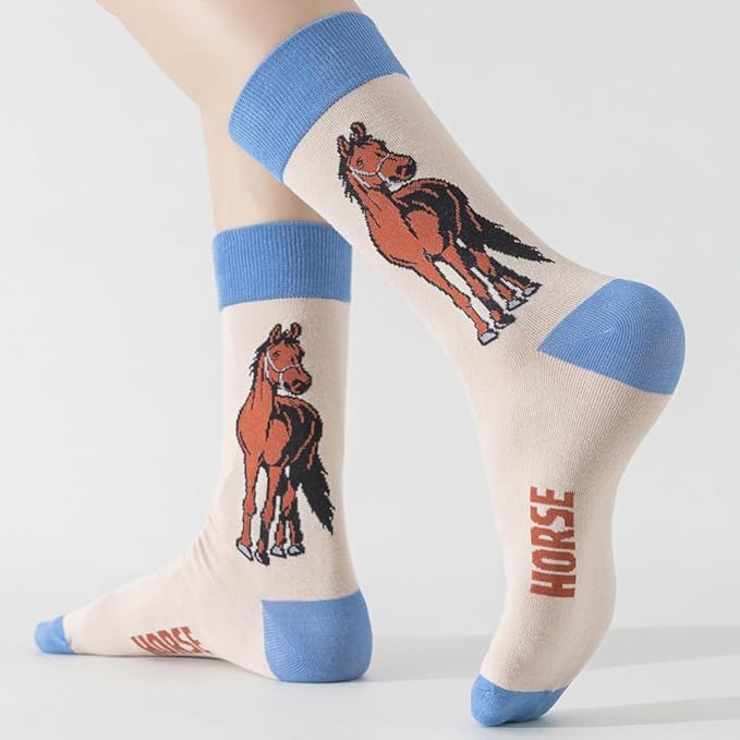 5 Pairs Cute Animal Crew Socks Fun Casual Cotton Calf Socks for Women