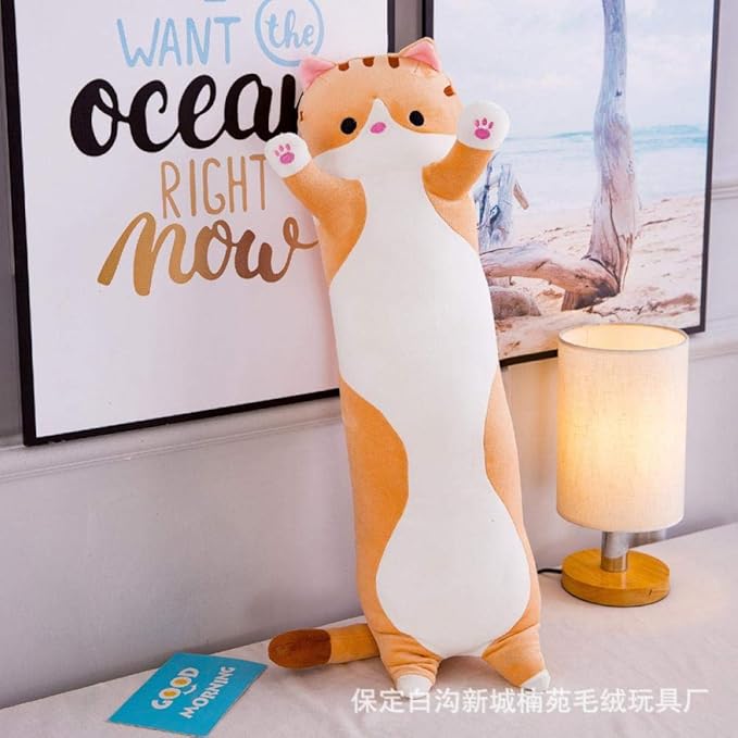 123Arts Cartoon Cat Soft Plush Long Throw Pillow Lifelike Animal Neck Pillow Plush Toy