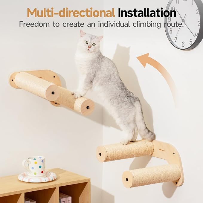 MEWOOFUN Cat Wall Furniture, Cat Wall Steps Cat Shelves for Wall Mounted, Wooden Cat Stairs with Sisal Rope Scratches - Cat Ladder Cat Climbing Shelves for Scratching, Jumping and Climbing