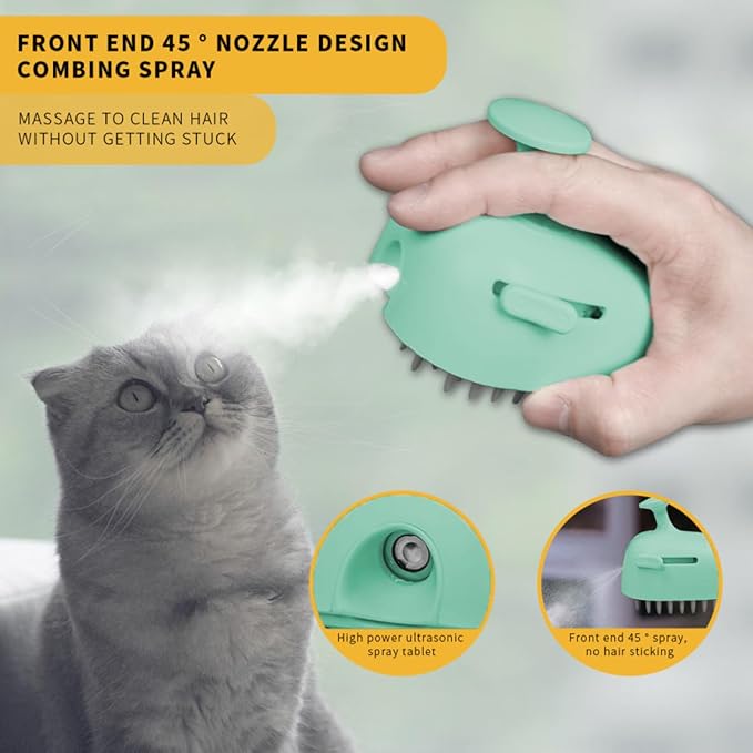 4 in 1 Cat Steam Brush for Shedding, Rechargeable Cat Brush with Steam, Steam Pet Hair Brush for Indoor Cats, Massage, Cleaning, Shedding, Combing & Remove Floating Hair All In One